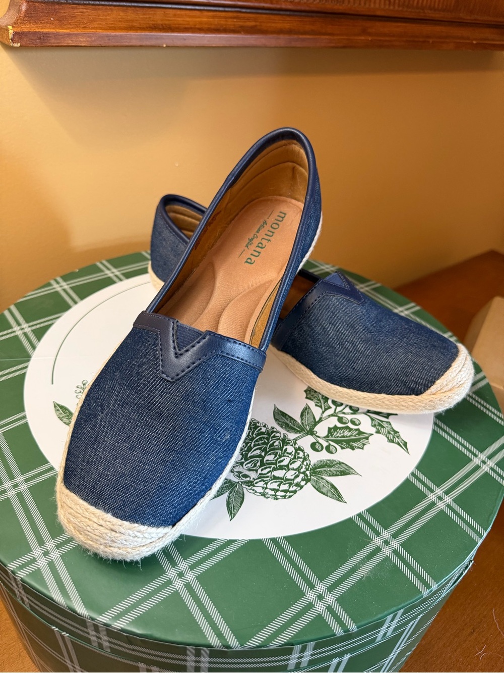 Denim Espadrille Slip-Ons in Navy